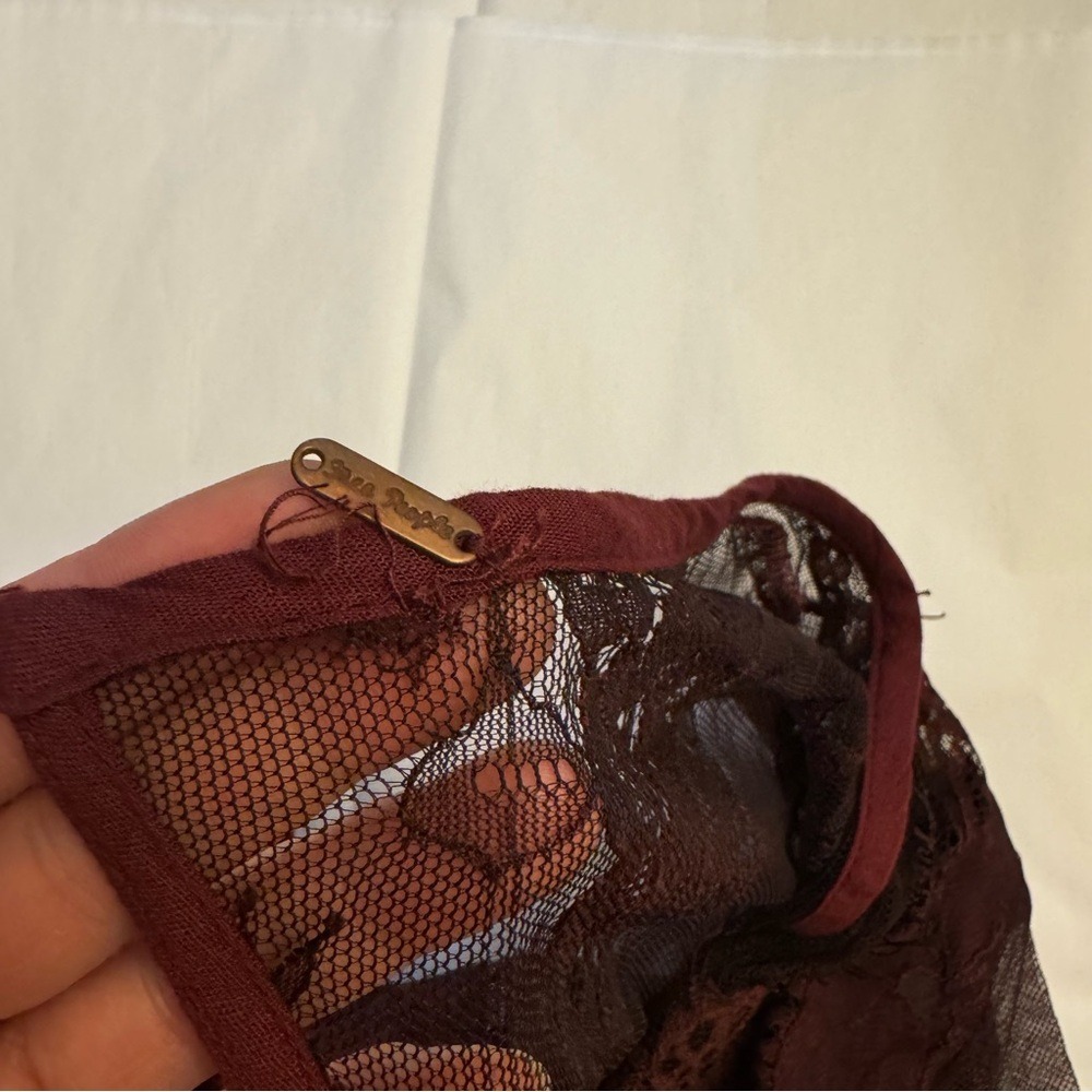 Free People Lace Corset Mini Dress Velvet Burgundy Medium Boho Gothic Festival - Picture 9 of 11